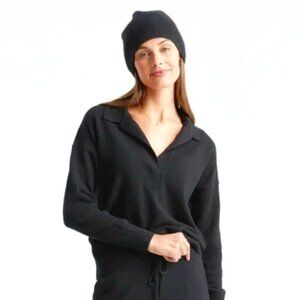 Quince 100% Mongolian Black Cashmere Collared V-neck Sweater XS